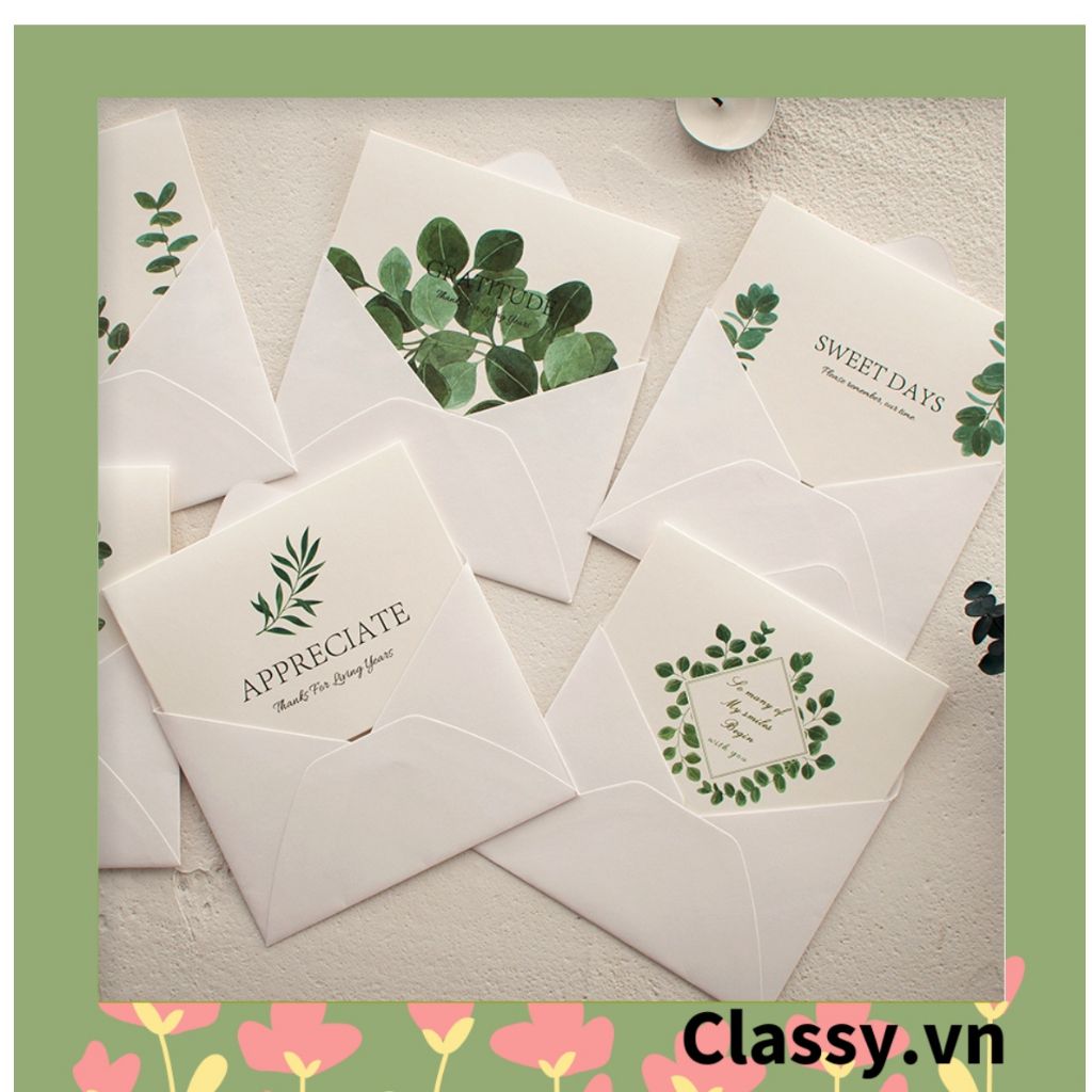  [GIAO HÀNG 7-25 NGÀY] Thiệp Cổ điển Vintage in hình lá cây, giấy art sang trọng kèm phong bì giấy trắng và nhãn dán sticker Q627 