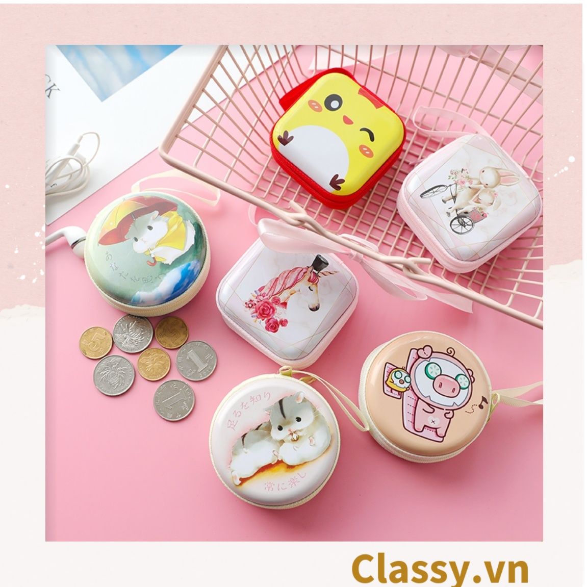  [GIAO HÀNG 7-25 NGÀY]  Túi hộp bằng thiếc Đựng Cáp Sạc Tai Nghe Hình Tròn họa tiết Hoạt HÌnh Siêu Tiện Dụng Kích thước: 7cm x 3cm T260 
