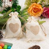  úi dây rút bằng vải lanh kích thước 10x14CM mặt trước in trái tim T1355 