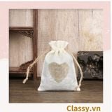  úi dây rút bằng vải lanh kích thước 10x14CM mặt trước in trái tim T1355 