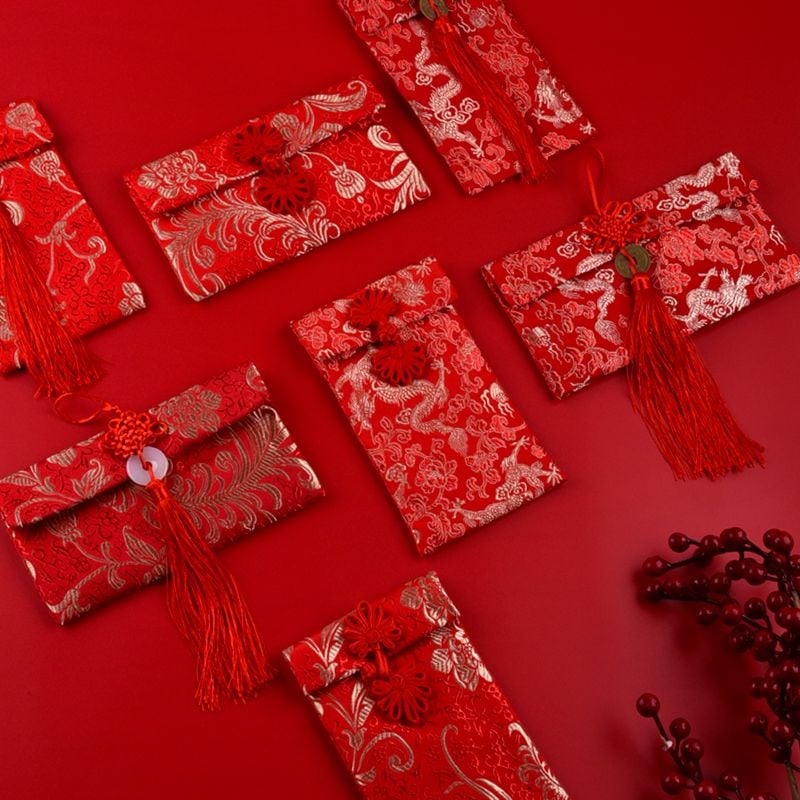  [GIAO HÀNG 7-25 NGÀY] Classy Phong bì vải đỏ, Bao Lì Xì, bao đựng quà , bao thư làm từ Vải Gấm Cao Cấp Tết (Giá 1 Bao) dành tặng đám cưới, tết, lễ T1819 