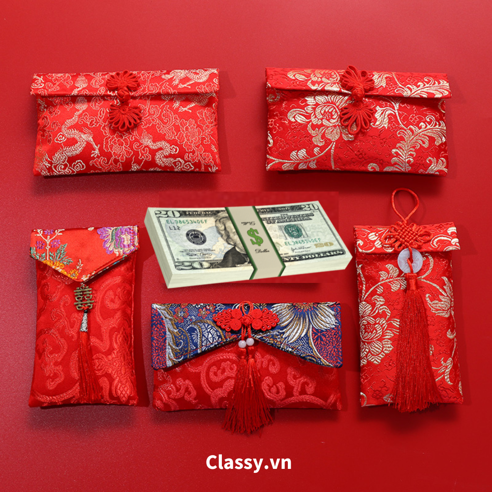  [GIAO HÀNG 7-25 NGÀY] Classy Phong bì vải đỏ, Bao Lì Xì, bao đựng quà , bao thư làm từ Vải Gấm Cao Cấp Tết (Giá 1 Bao) dành tặng đám cưới, tết, lễ T1819 