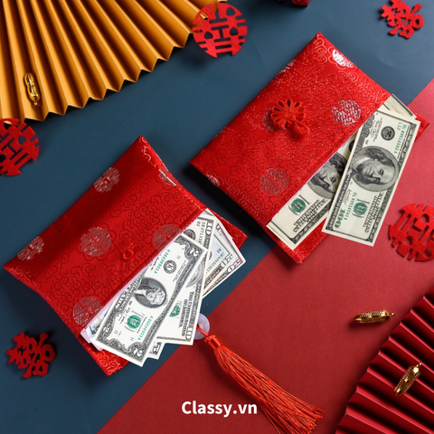  [GIAO HÀNG 7-25 NGÀY] Classy Phong bì vải đỏ, Bao Lì Xì, bao đựng quà , bao thư làm từ Vải Gấm Cao Cấp Tết (Giá 1 Bao) dành tặng đám cưới, tết, lễ T1819 