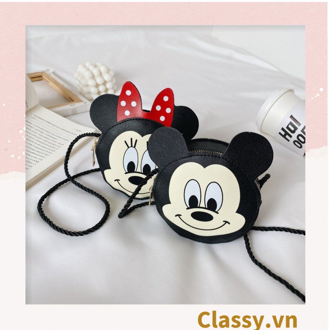  Túi đeo chéo Mickey Minnie vui vẻ yêu đời, chất liệu da PU cực kì đáng yêu T287 