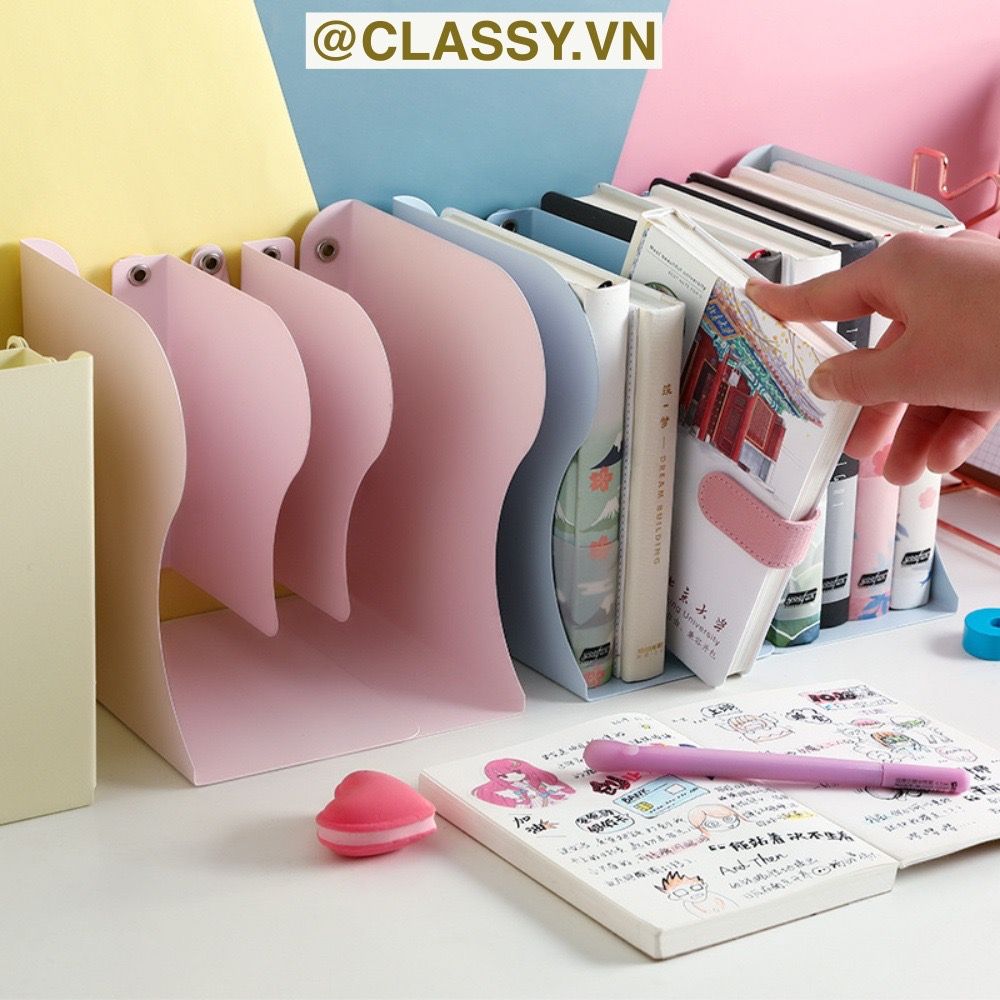  [GIAO HÀNG 7-25 NGÀY] Kệ giấy Giá Sách Đơn Giản Kẹp Sách Đơn Giản bằng kim loại Màu Macaron Kệ Kẹp sách 3 Ngăn - Giá đỡ sách PK1854 