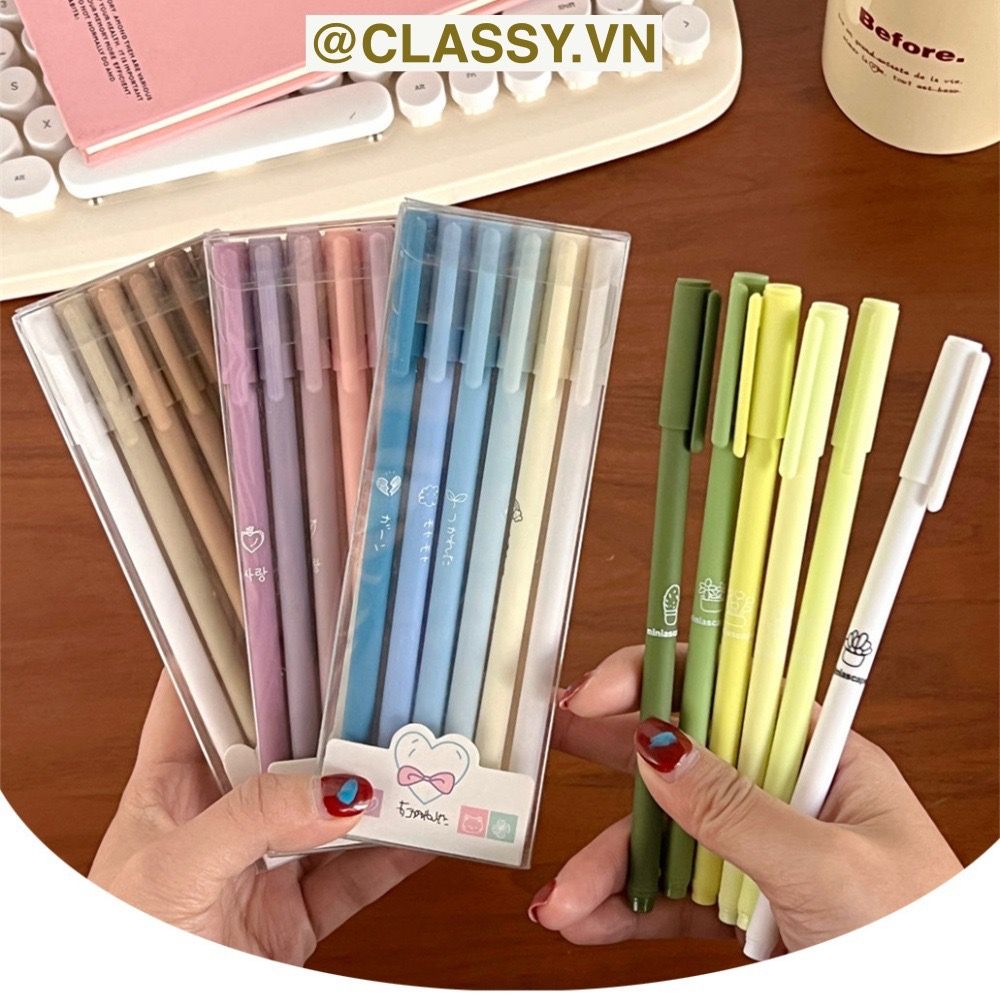  [GIAO HÀNG 7-25 NGÀY]  20 HỘP - Mỗi hộp 6 bút gel nắp đậy 0,5mm nhiều tông màu Pastel thanh lịch nữ tính dài 16.5 CM Classy  PK1862 