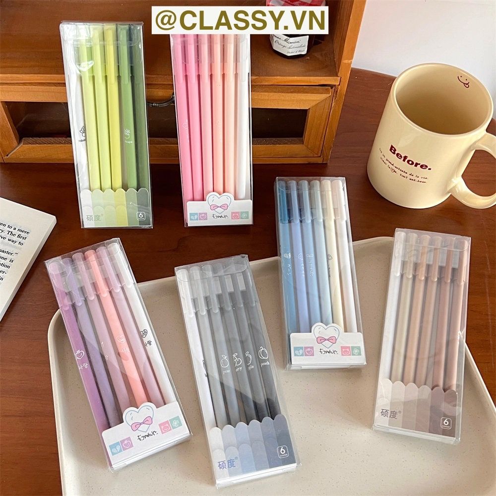  [GIAO HÀNG 7-25 NGÀY]  20 HỘP - Mỗi hộp 6 bút gel nắp đậy 0,5mm nhiều tông màu Pastel thanh lịch nữ tính dài 16.5 CM Classy  PK1862 