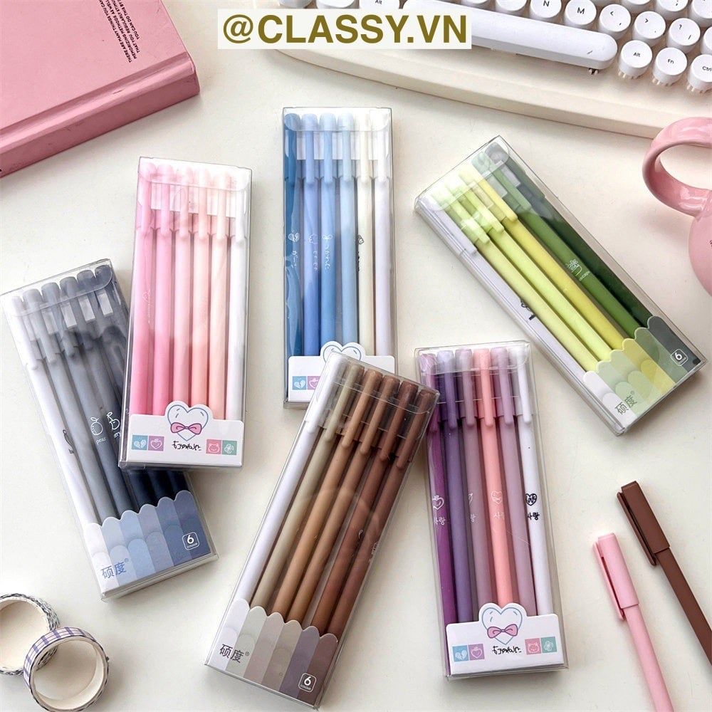  [GIAO HÀNG 7-25 NGÀY]  20 HỘP - Mỗi hộp 6 bút gel nắp đậy 0,5mm nhiều tông màu Pastel thanh lịch nữ tính dài 16.5 CM Classy  PK1862 