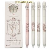  [GIAO HÀNG 7-25 NGÀY] Combo 40 bút gel bấm khô nhanh cổ điển hoa hồng roses 0,5mm nhiều tông màu Pastel thanh lịch nữ tính dài PK1863 