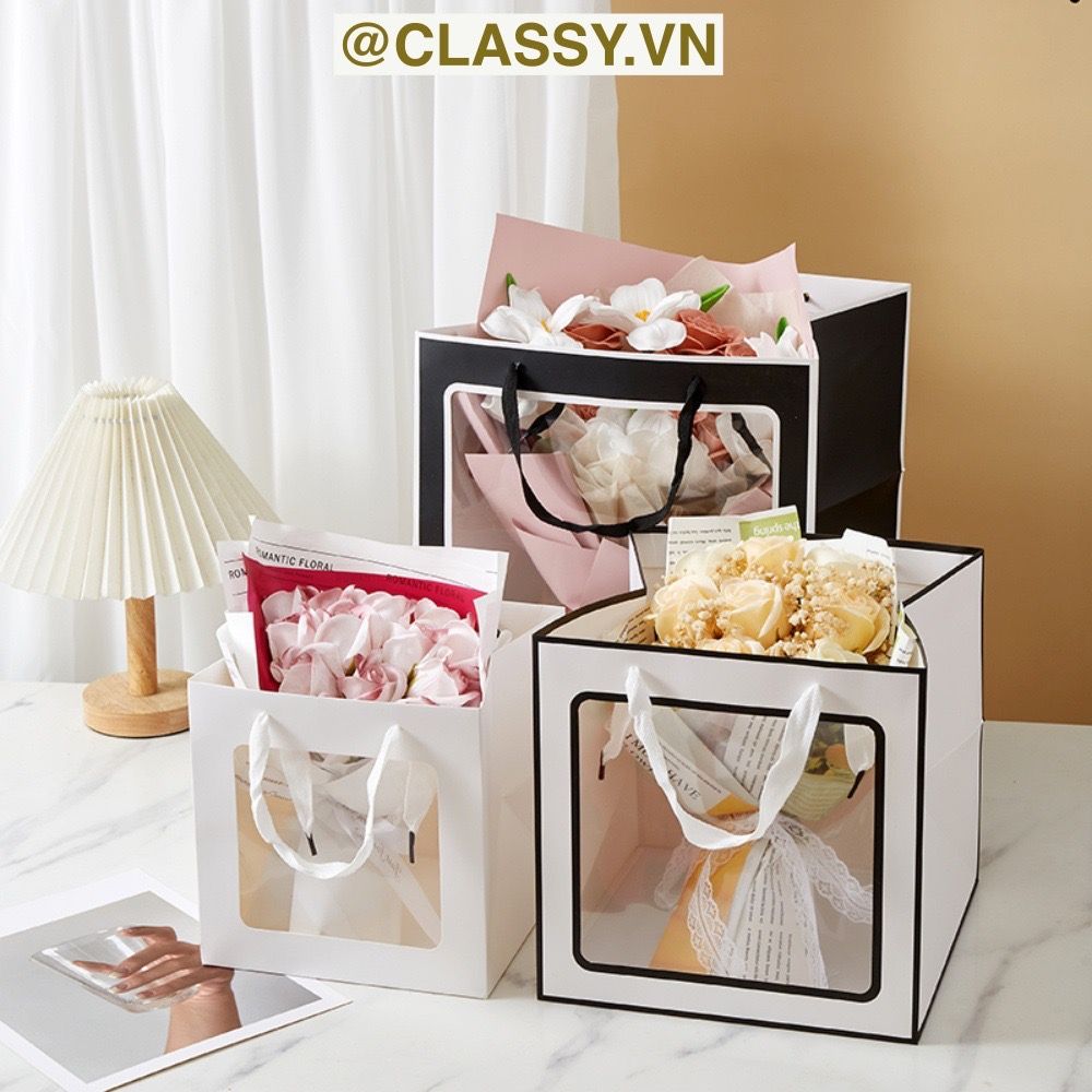  [GIAO HÀNG 7-25 NGÀY]  Classy Túi giấy hồng trong suốt kích thước 30*30*30 hoặc 15*15*15 dùng làm quà tặng Q1752 