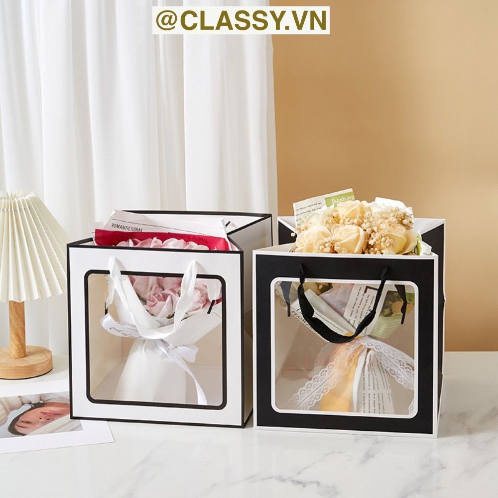  [GIAO HÀNG 7-25 NGÀY]  Classy Túi giấy hồng trong suốt kích thước 30*30*30 hoặc 15*15*15 dùng làm quà tặng Q1752 
