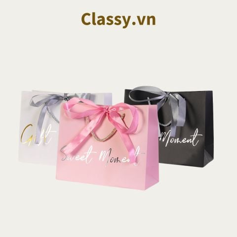  Q786 TÚI (KHÔNG HỘP) giấy  quai dù, kèm ruy băng đựng đồ quà tặng họa tiết cổ điển (Sản phẩm chỉ gồm TÚI) 