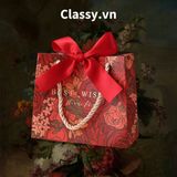  Q903 TÚI (KHÔNG HỘP) giấy 14*12*6cm quai dù, kèm ruy băng đựng đồ quà tặng họa tiết cổ điển (Sản phẩm chỉ gồm TÚI) 