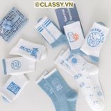  Tất cổ cao, vớ cổ cao màu xanh trắng, chất cotton êm chân G1354 