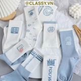  Tất cổ cao, vớ cổ cao màu xanh trắng, chất cotton êm chân G1354 