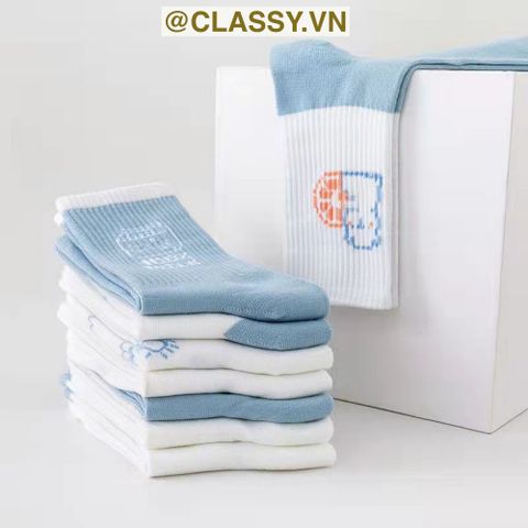  Tất cổ cao, vớ cổ cao màu xanh trắng, chất cotton êm chân G1354 