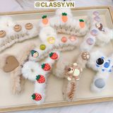  Kẹp tóc nữ càng cua bằng lông đính hạt nhân tạo họa tiết họat hình kiểu dáng hàn quốc hot trend PK781 