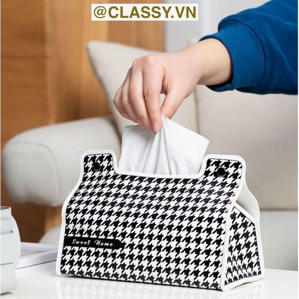  [GIAO HÀNG 7-25 NGÀY] Classy Hộp đựng khăn giấy màu trắng đen, họa tiết sang trọng PK1383 