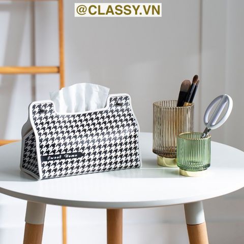  10 Hộp đựng khăn giấy màu trắng đen, họa tiết sang trọng PK1383 (ORDER) 