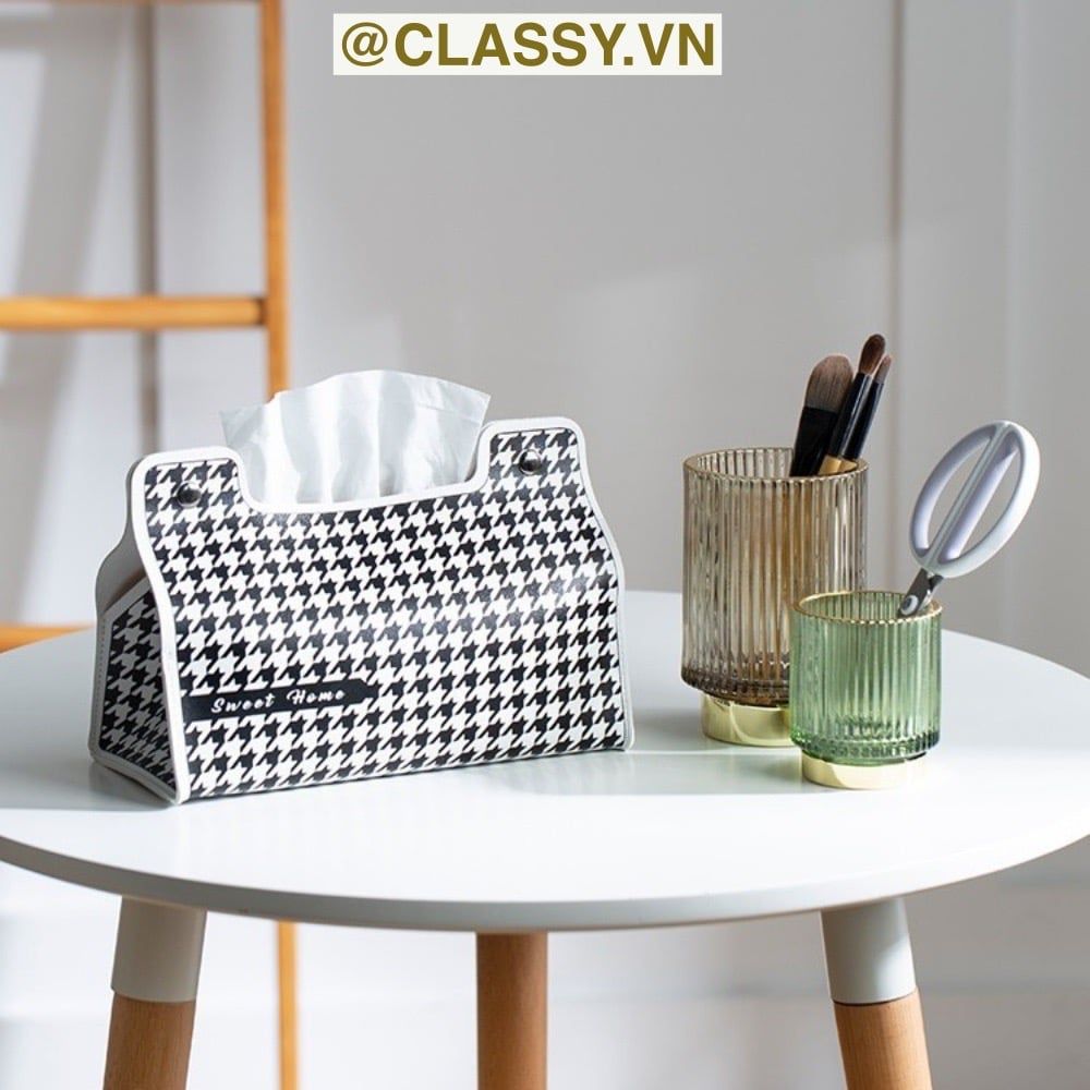  [GIAO HÀNG 7-25 NGÀY] Classy Hộp đựng khăn giấy màu trắng đen, họa tiết sang trọng PK1383 