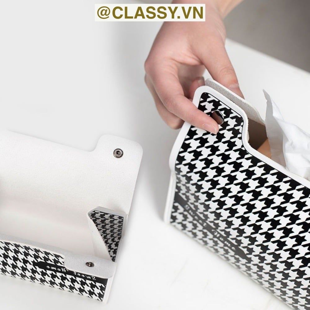  [GIAO HÀNG 7-25 NGÀY] Classy Hộp đựng khăn giấy màu trắng đen, họa tiết sang trọng PK1383 
