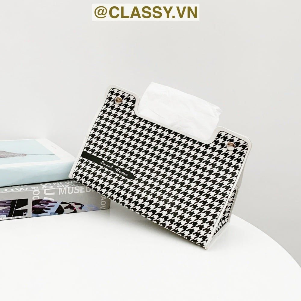  [GIAO HÀNG 7-25 NGÀY] Classy Hộp đựng khăn giấy màu trắng đen, họa tiết sang trọng PK1383 