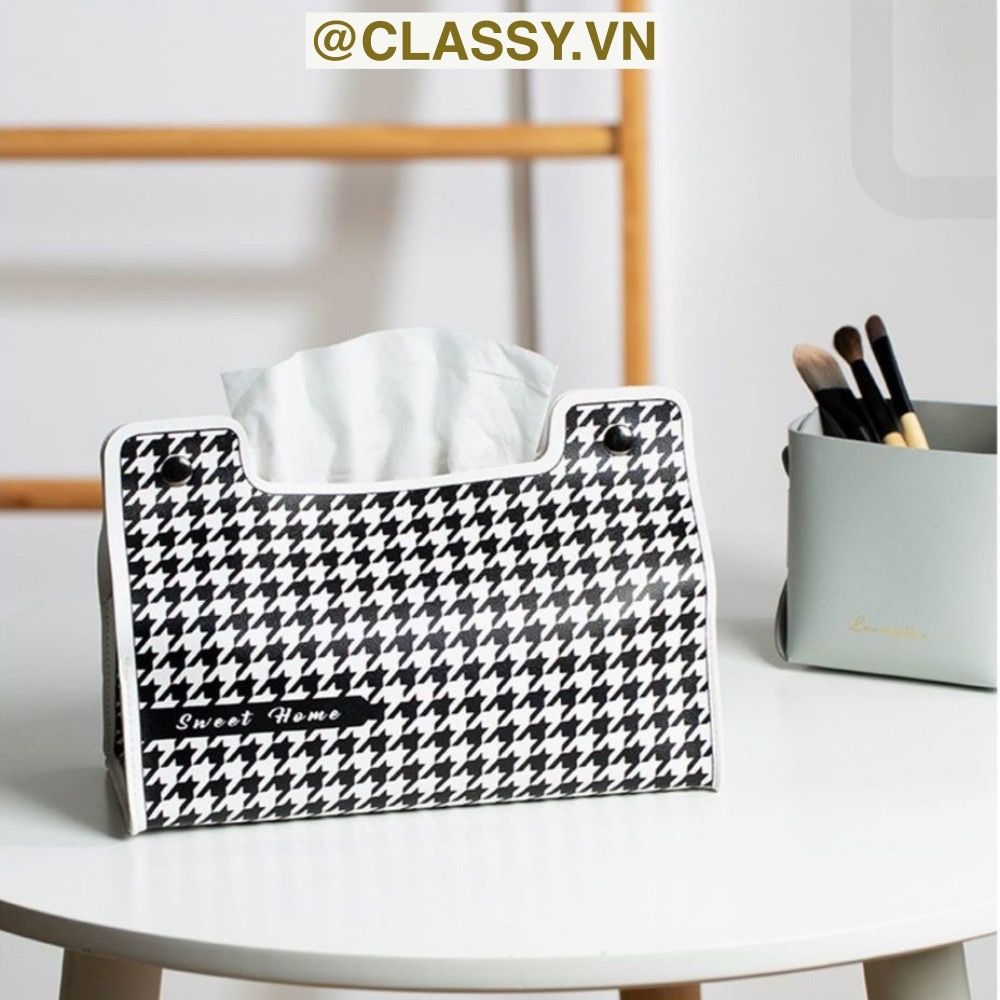 [GIAO HÀNG 7-25 NGÀY] Classy Hộp đựng khăn giấy màu trắng đen, họa tiết sang trọng PK1383 
