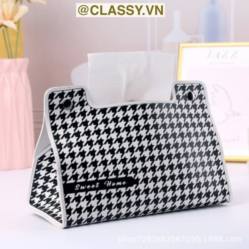  [GIAO HÀNG 7-25 NGÀY] Classy Hộp đựng khăn giấy màu trắng đen, họa tiết sang trọng PK1383 