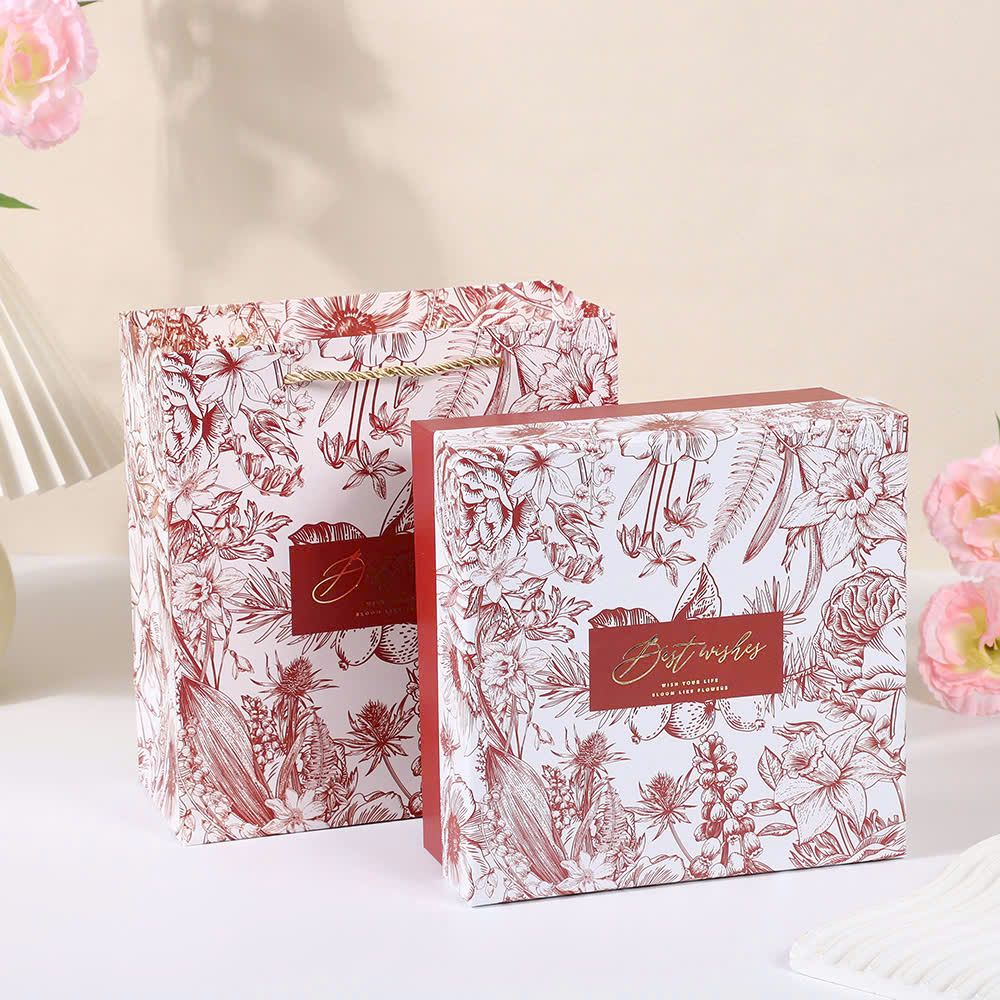  Hộp quà cứng Màu đỏ Kích thước 20x20x8cm  Phong cách châu Âu màu nóng dùng làm quà tặng cưới, Lễ hội, sinh nhật  Q1889 