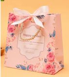  Classy Túi giấy quai xách họa tiết hoa hồng đính kèm ruy băng nơ Q1546 