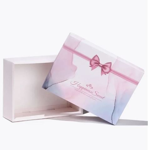  Q900 Xé lẻ Túi giấy hoặc Hộp quà tự gấp kích thước 28x21x8CM in hình nơ màu tím, quà tặng lễ tết sinh nhật xinh xắn 