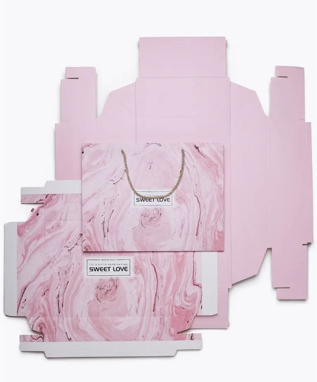  XÉ LẺ Túi giấy hoặc Hộp quà Làm quà tặng 30,5x22x8,5cm hoạ tiết cẩm thạch in chữ SWEET LOVE Q757 