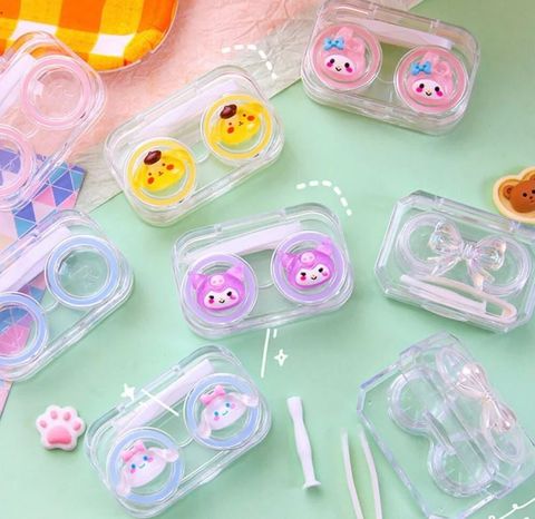  Hộp đựng kính áp tròng trong suốt họa tiết hoạt hình ngẫu nhiên 1 khay đựng lens Q1706 