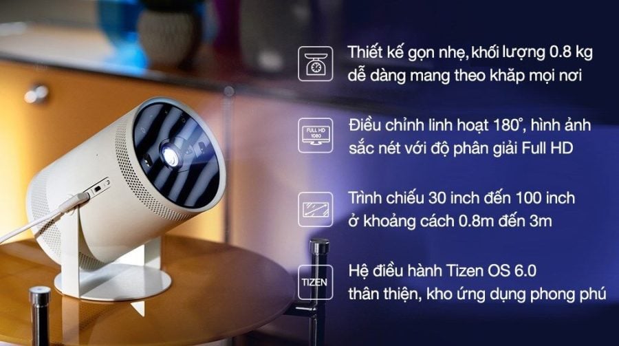 Máy Chiếu Smart Tivi 100 inch Bỏ Túi Samsung The Freestyle LSP3BLA