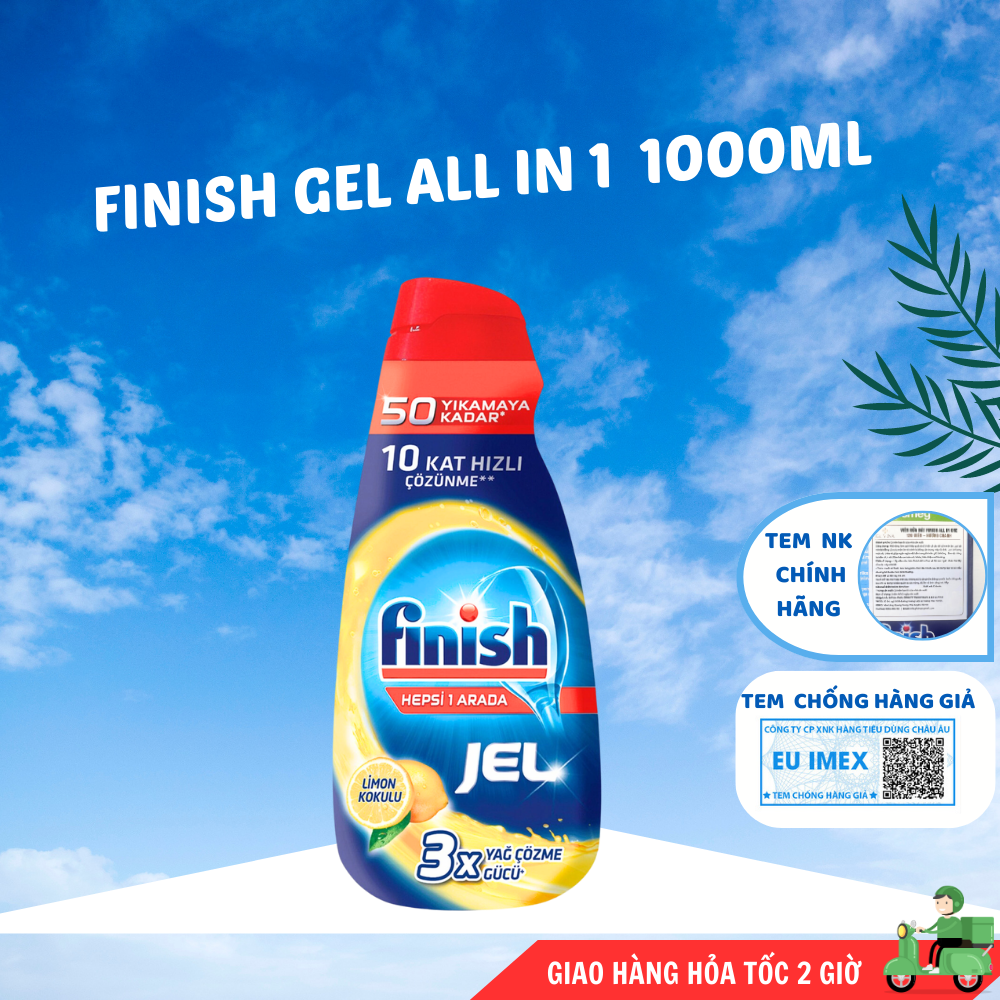 Gel Rửa Bát Finish All In One Max 1L