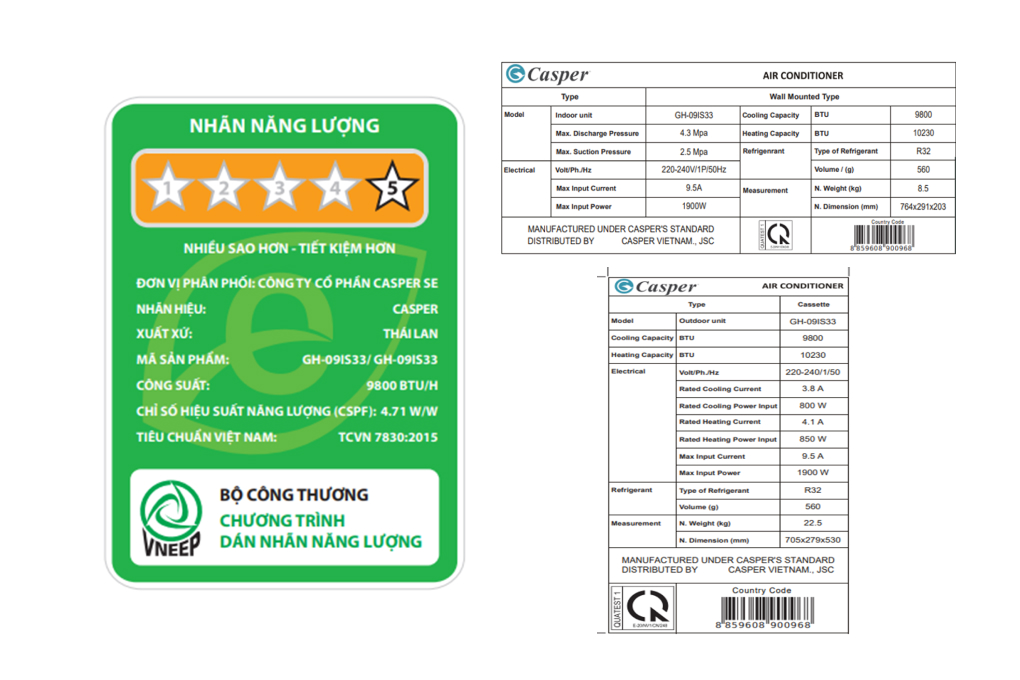 Điều hòa Casper hai chiều Inverter 1 HP GH-09IS33