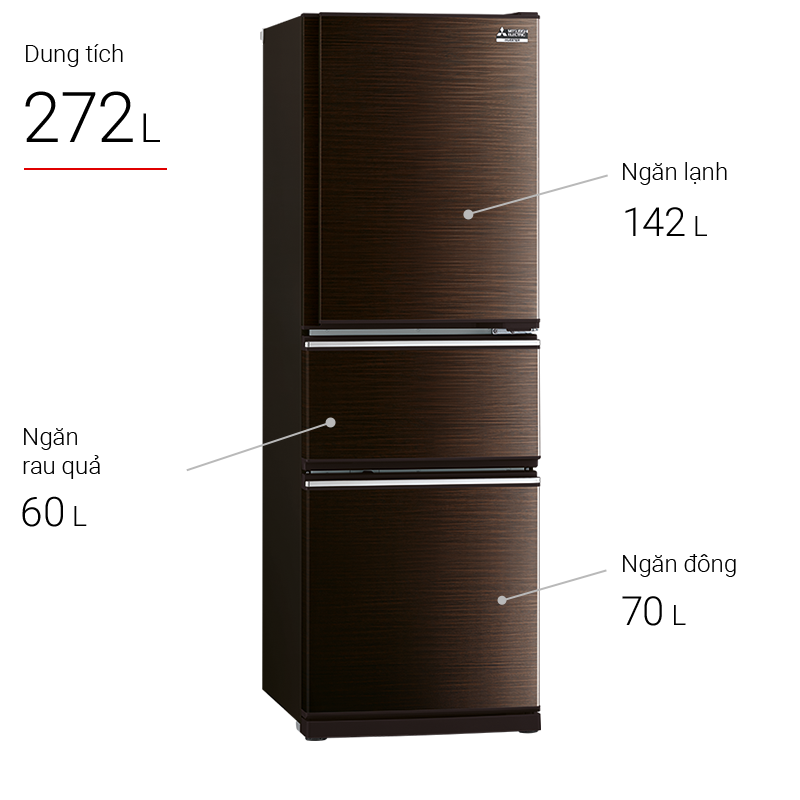 Tủ lạnh Mitsubishi 3 Cửa Ngăn Đá Dưới MR-CX35EM BRW (CX35EM)