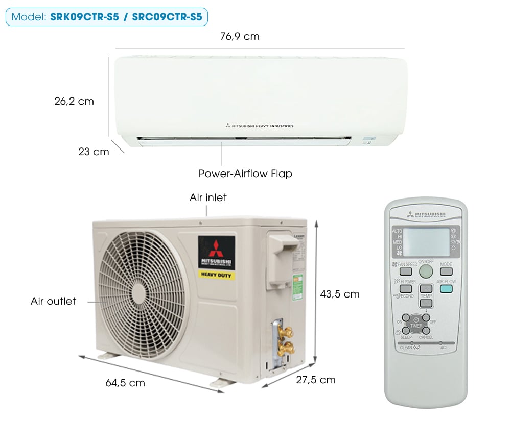Điều hòa Mitsubishi Heavy 9.000BTU 1 chiều SRK/SRC09CTR-S5