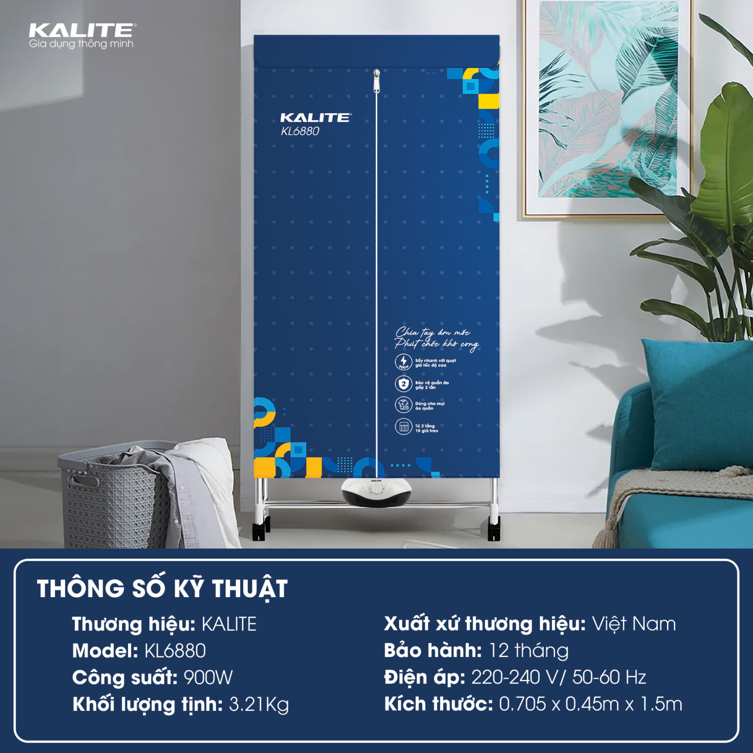 Tủ sấy quần áo Kalite KL-6880