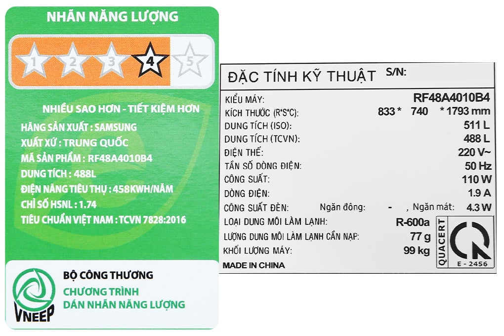 Tủ lạnh Samsung Inverter 488 lít RF48A4010B4/SV
