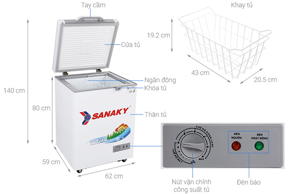 Tủ đông 1 ngăn Sanaky mặt kính cường lực VH-1599HYKD ( 1599HYKD 100 lít)