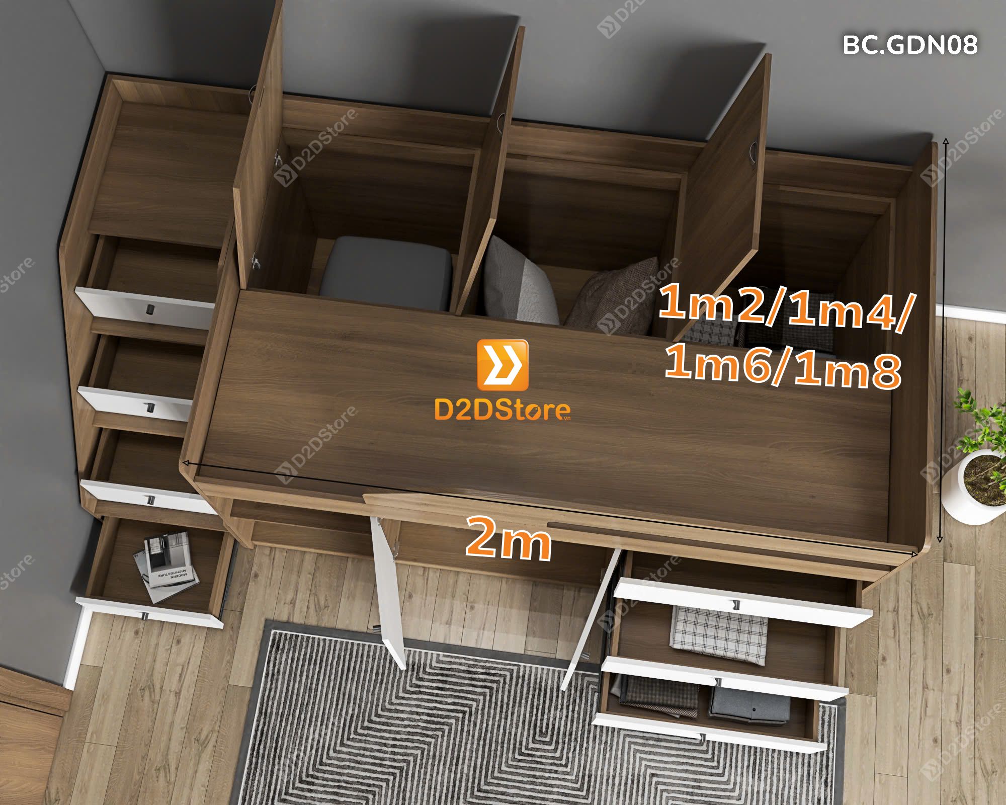  Giường kết hợp tủ áo và nhiều ngăn kéo đa năng thông minh mã BC.GDN08 