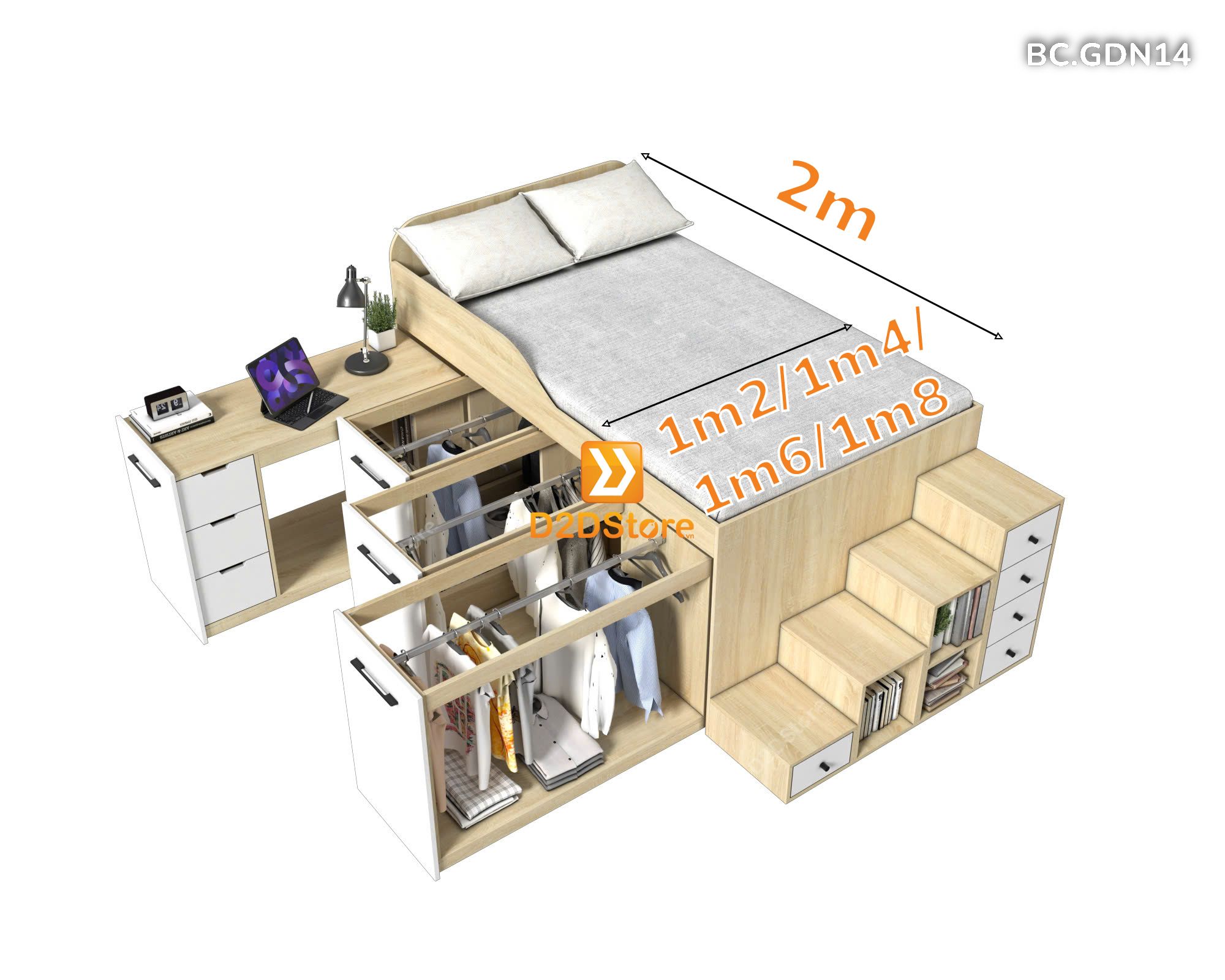  Giường đa năng kết hợp bàn học và tủ kéo thông minh mã BC.GDN14 