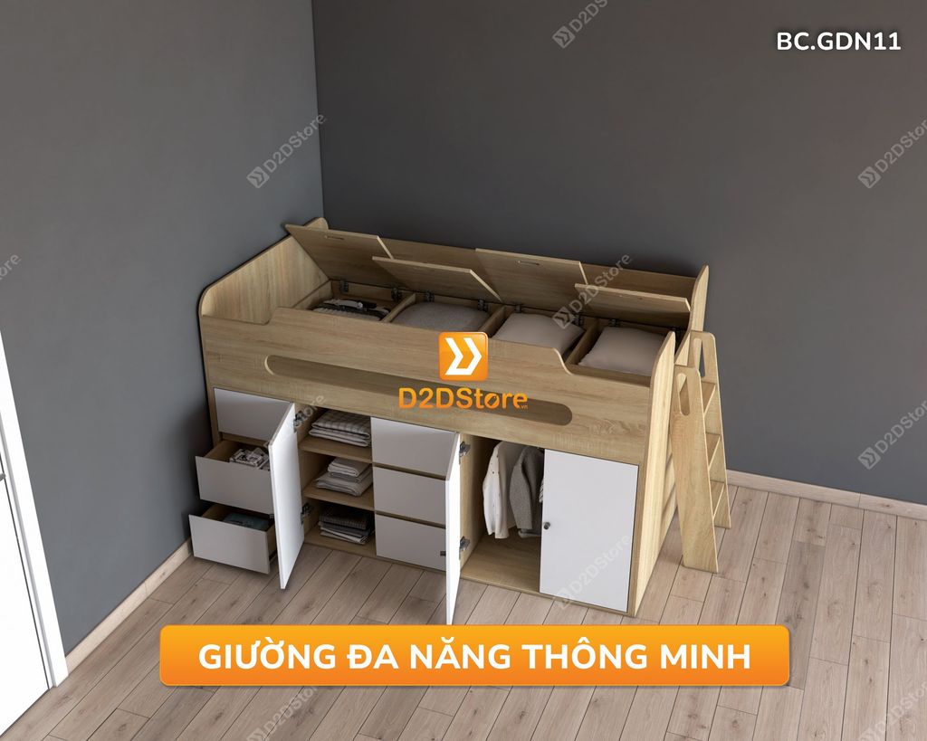 Giường kết hợp tủ áo và nhiều ngăn kéo đa năng thông minh mã BC.GDN11