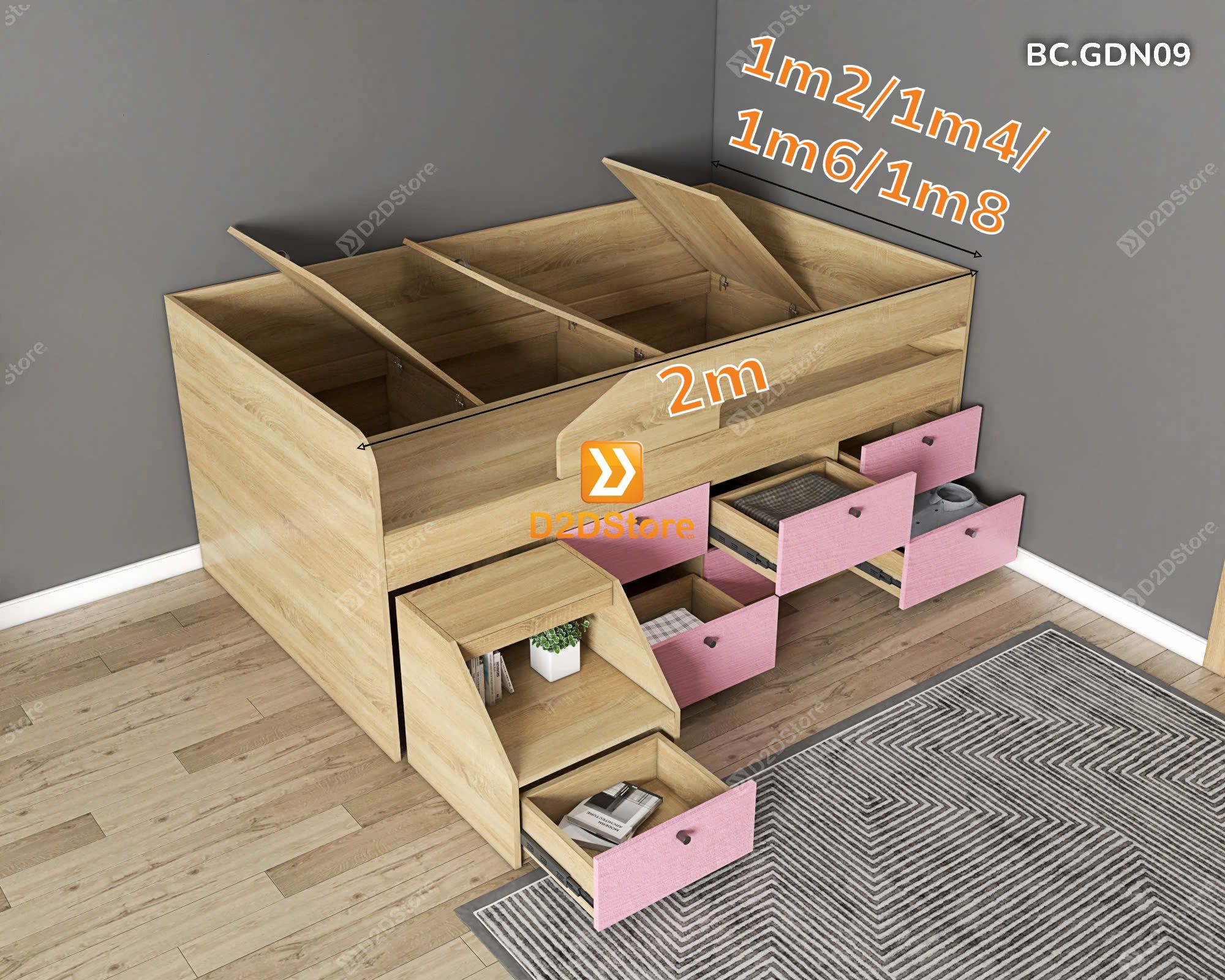  Giường đa năng nhiều ngăn hộc kéo mã BC.GDN09 