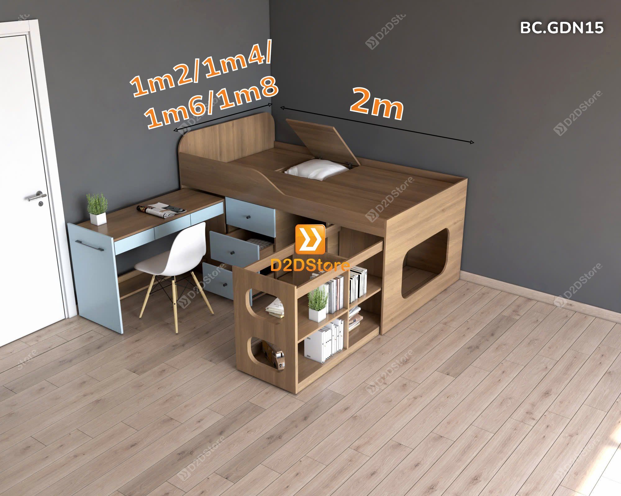  Giường đa năng kết hợp bàn học và tủ kéo mã BC.GDN15 