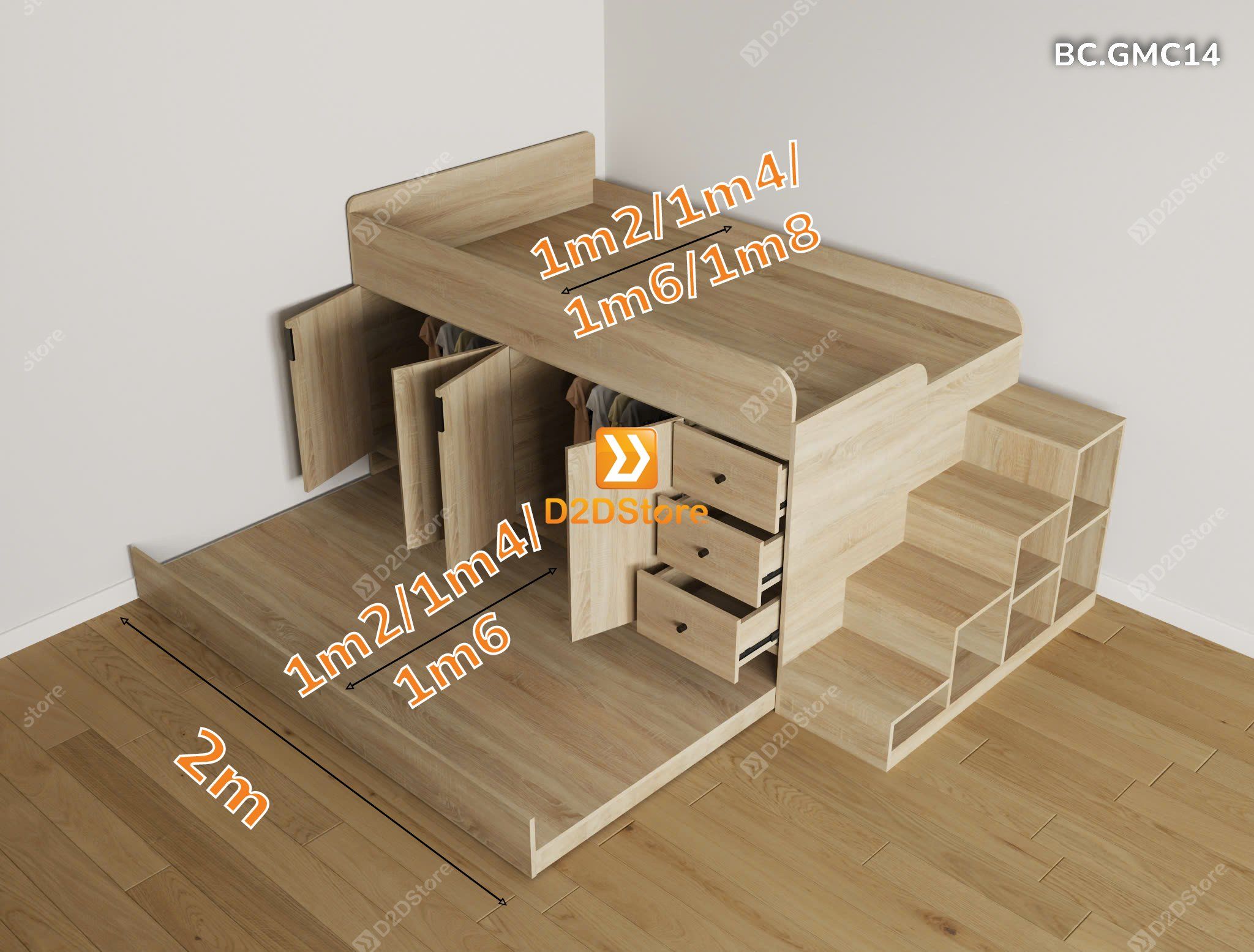  Giường kéo 2 tầng thông minh nhiều kích thước mã BC.GMC14 