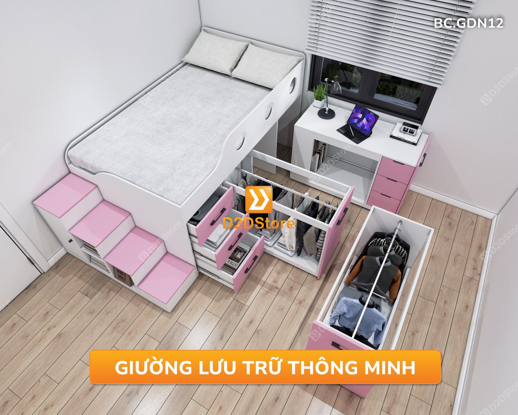  Giường đa năng kết hợp tủ áo và bàn học mã BC.GDN12 