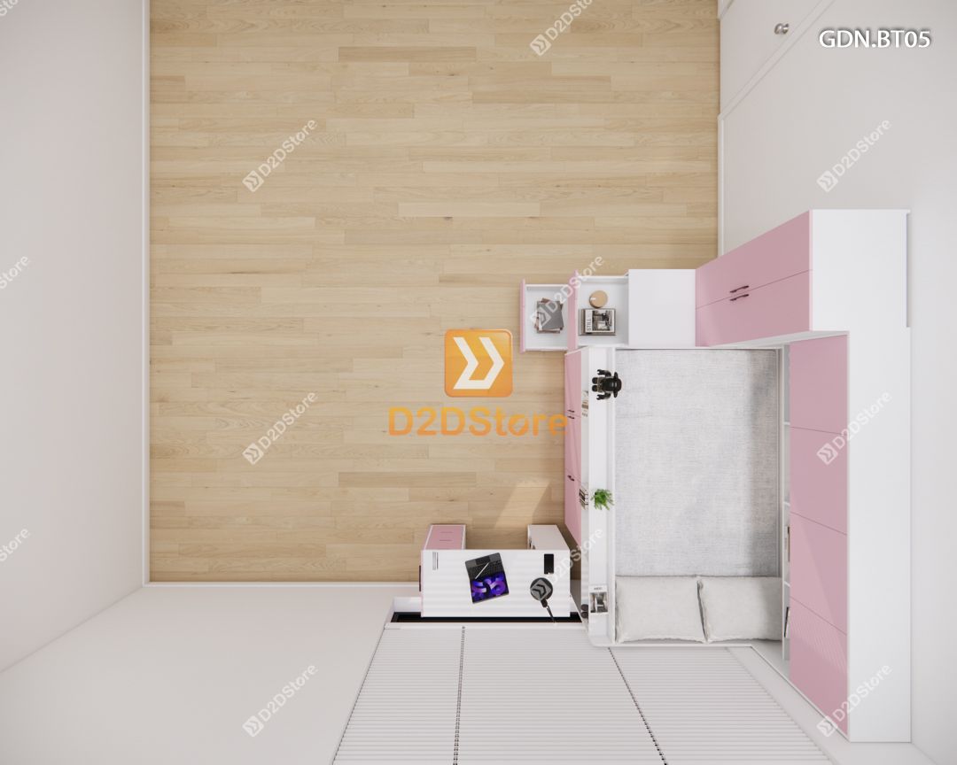  Giường ngủ kết hợp bàn học tủ áo GDN.BT05 