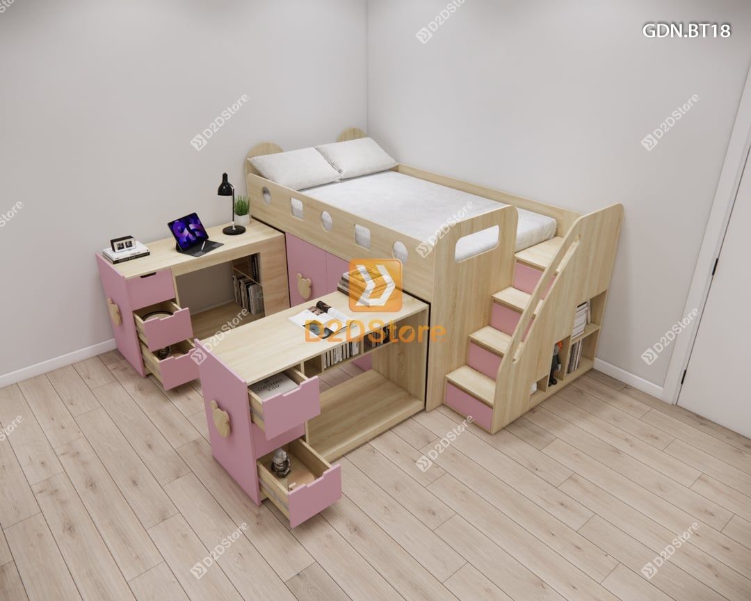  Giường ngủ kết hợp bàn học tủ áo GDN.BT18 